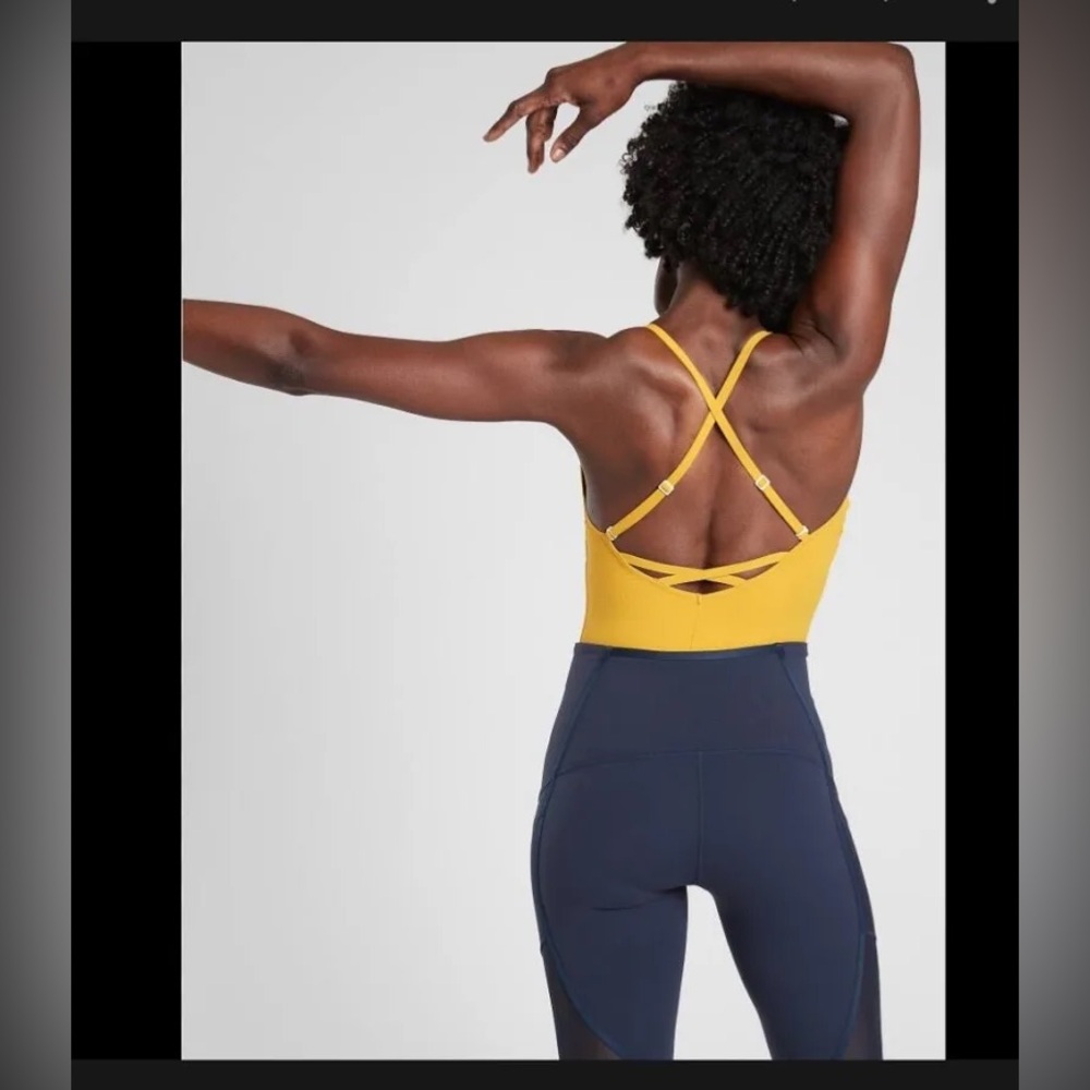 Athleta Avant Bodysuit Front Plunge Bodysuit gold M